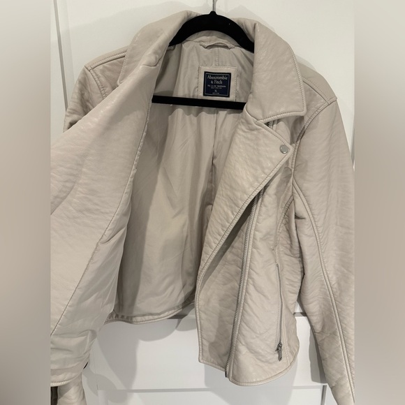 Abercrombie & Fitch Faux Leather Jacket Extra Large Beige Biker Motorcycle AF - Picture 3 of 7